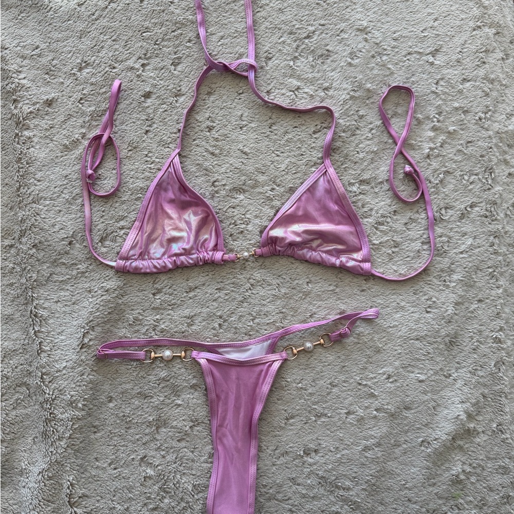 Pink Metallic Bikini Set